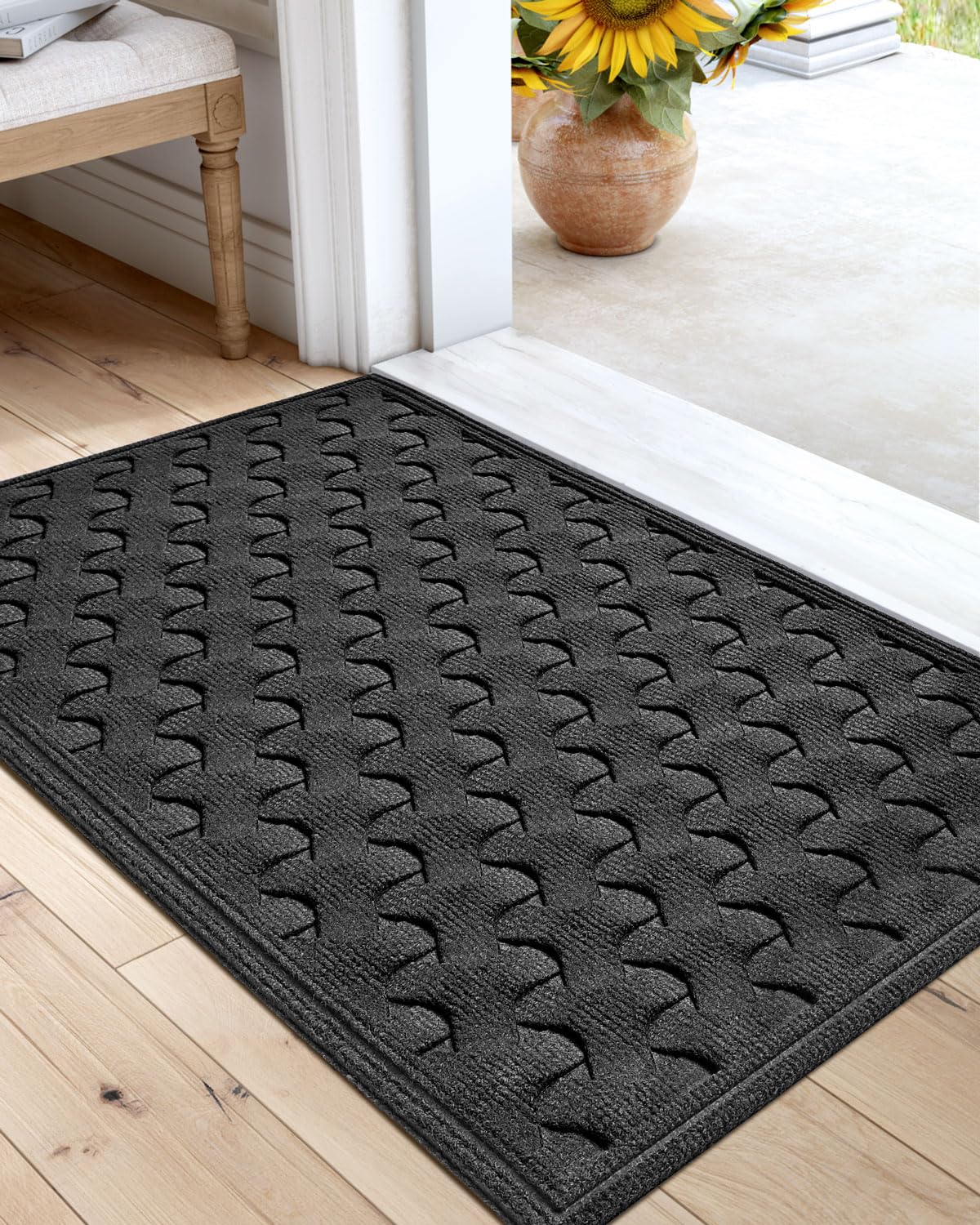 Dexi Front Door Mat Outdoor Entrance Doormat Heavy Duty Floor Rug, Waterproof Low-Profile, 17'X29', Charcoal