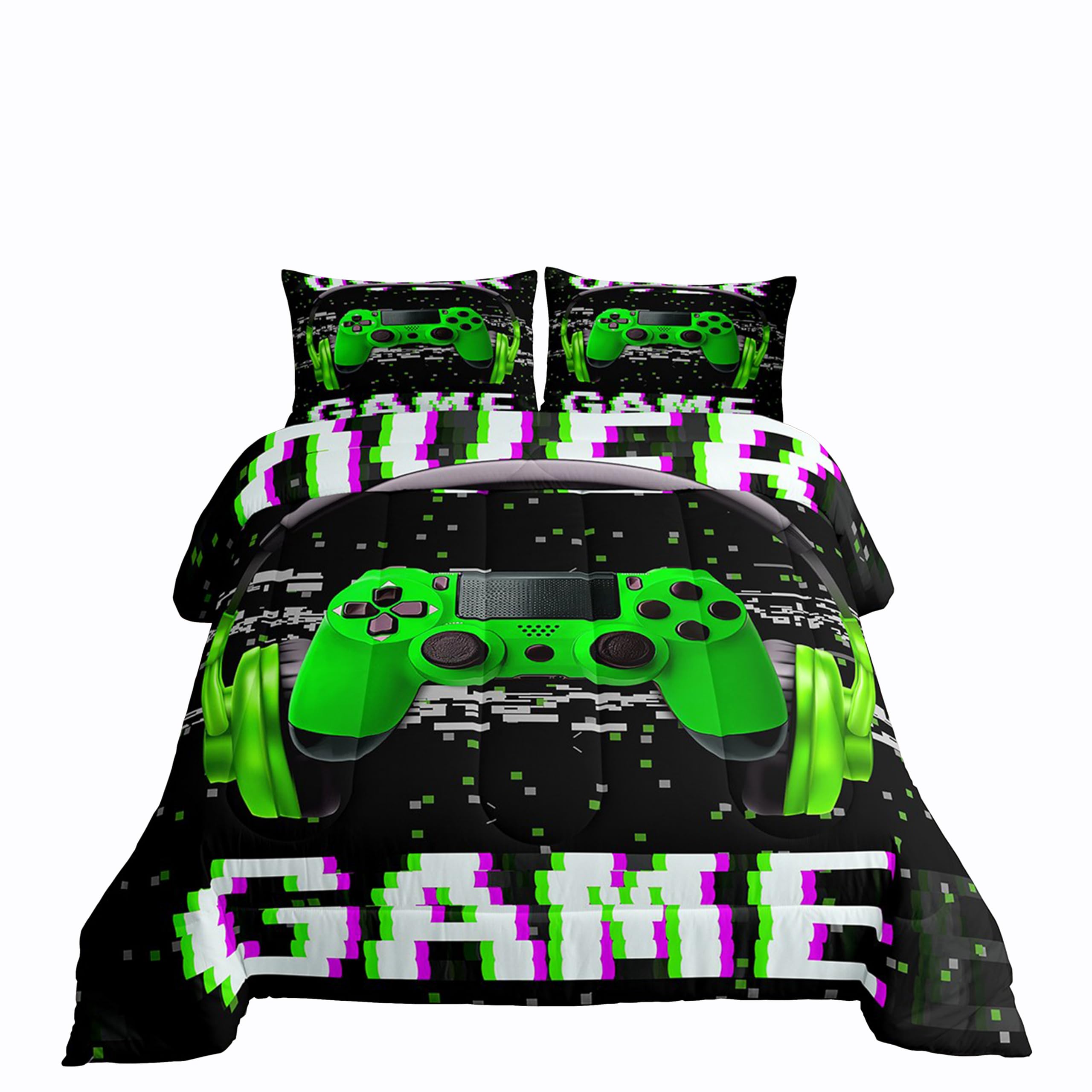 Erosebridal Boys Twin Bedding Sets,Gaming Comforter Sets For Boys Gamer Bedding Sets For Boys,Toddler Bedding Set Gaming Bed Kids Comforter Sets Boys,Green