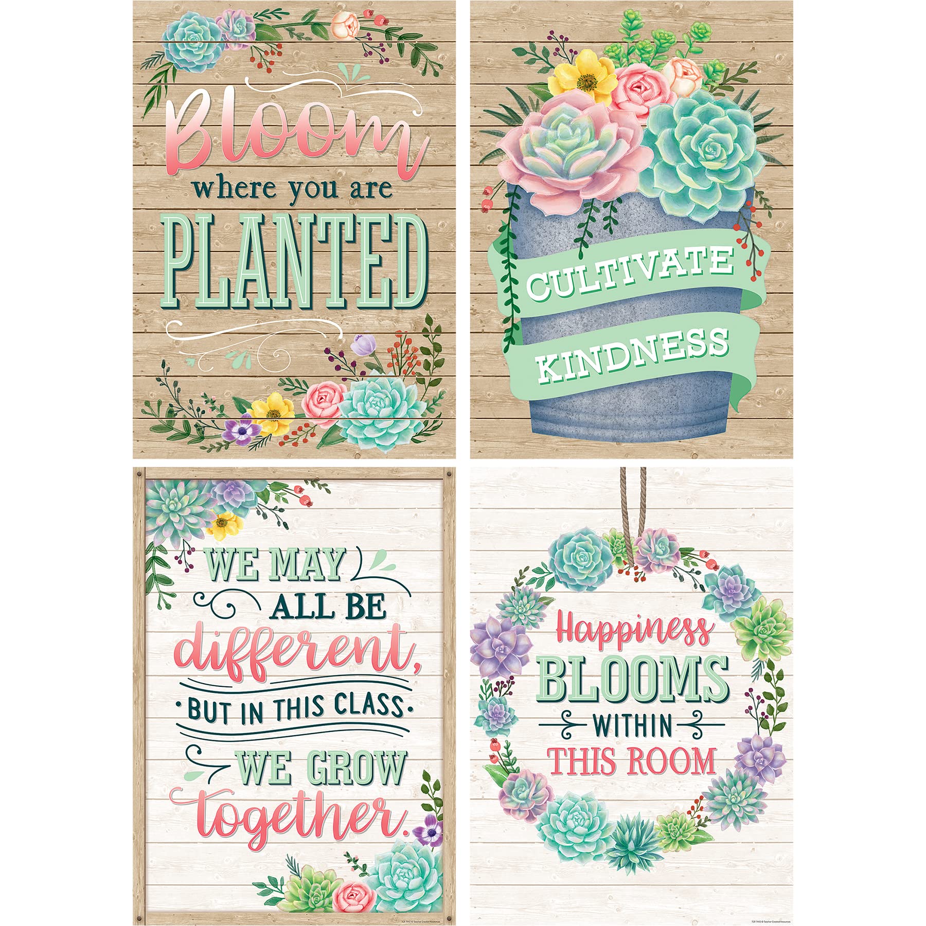 Teacher Created Resources Rustic Bloom Posters, 13-3/8'' x 19'', Set of 4