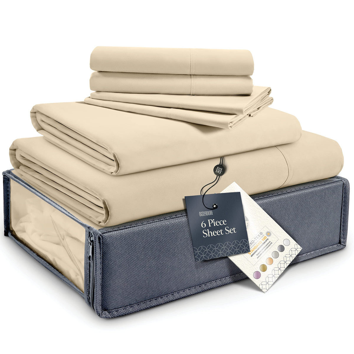 Belador Silky Soft King Sheet Set - Luxury 6 Piece Bed Sheets For King Size Bed, Secure-Fit Deep Pocket Sheets With Elastic, Bre