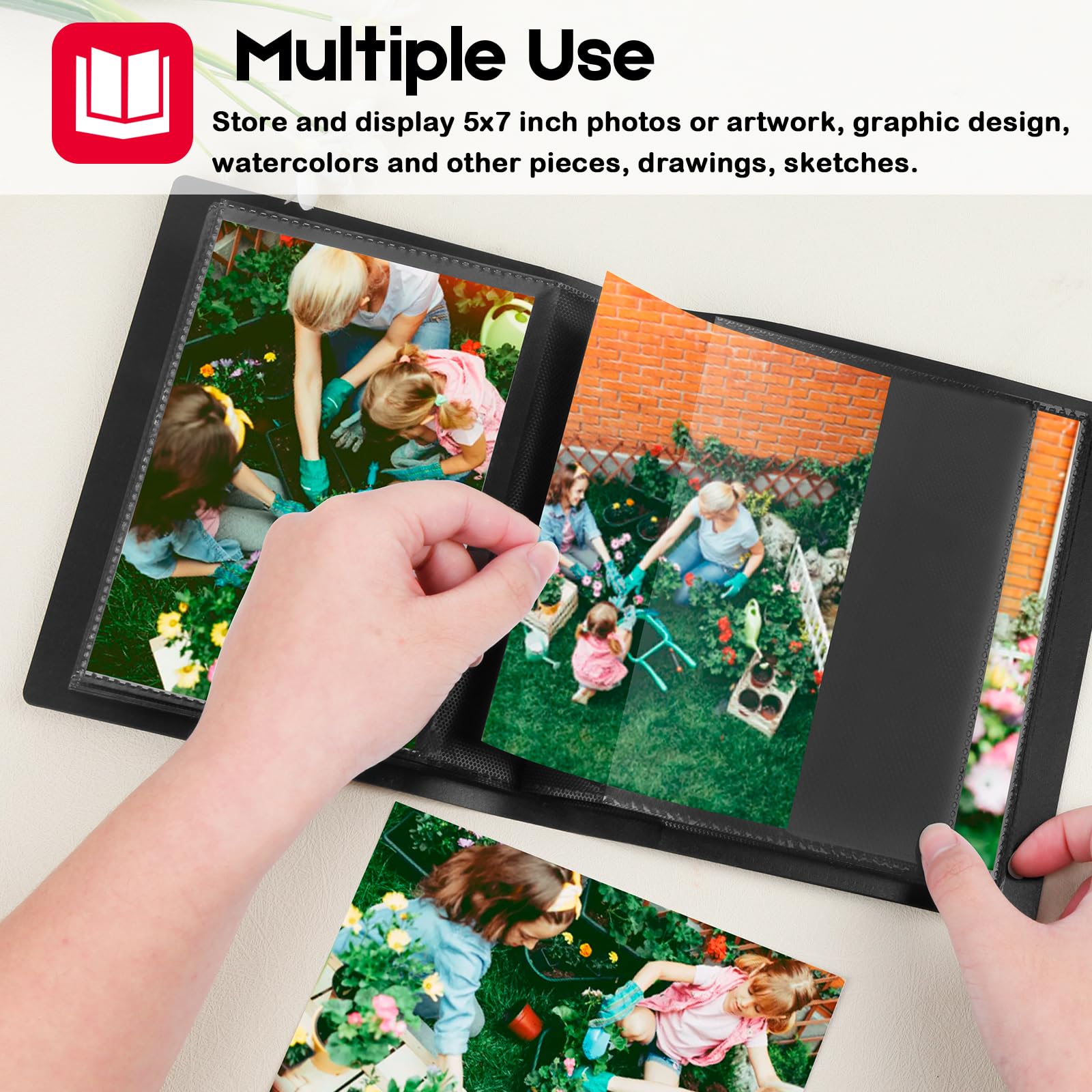 Aevdor 5x7 Photo Album - Holds 64 Photos, Black Inner Pages, Strong Elastic Band, Small Size, Plastic Material