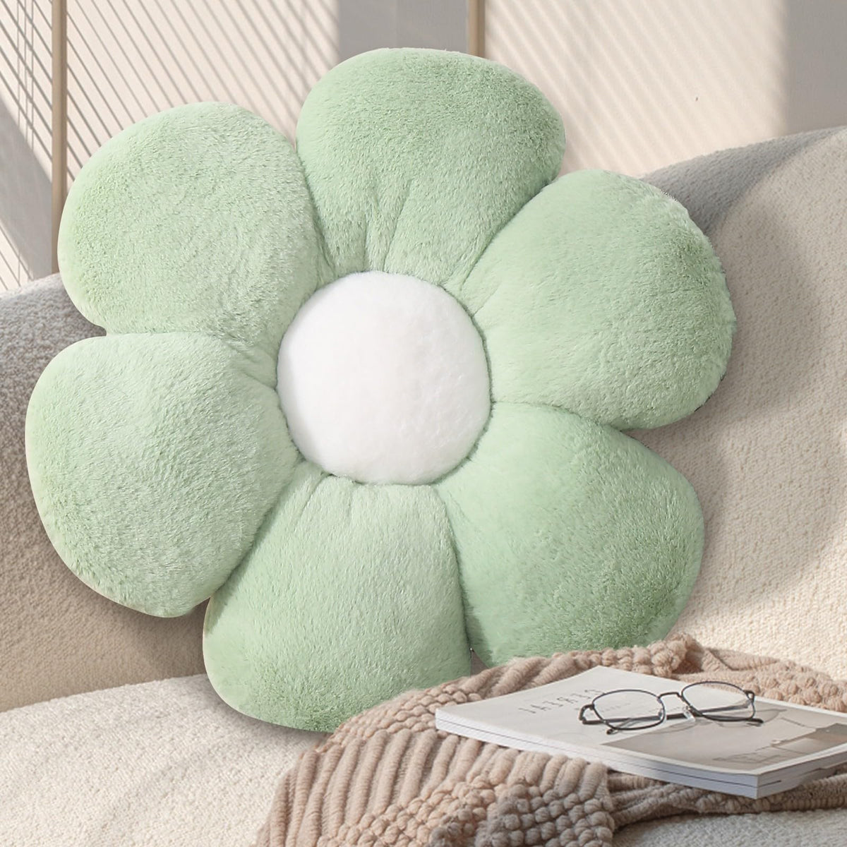 Sage Green Flower Pillow,Cute Decorative Pillows,Flower Shaped Throw Pillow,17.71In Flower Pillows Decorative Throw Pillows For