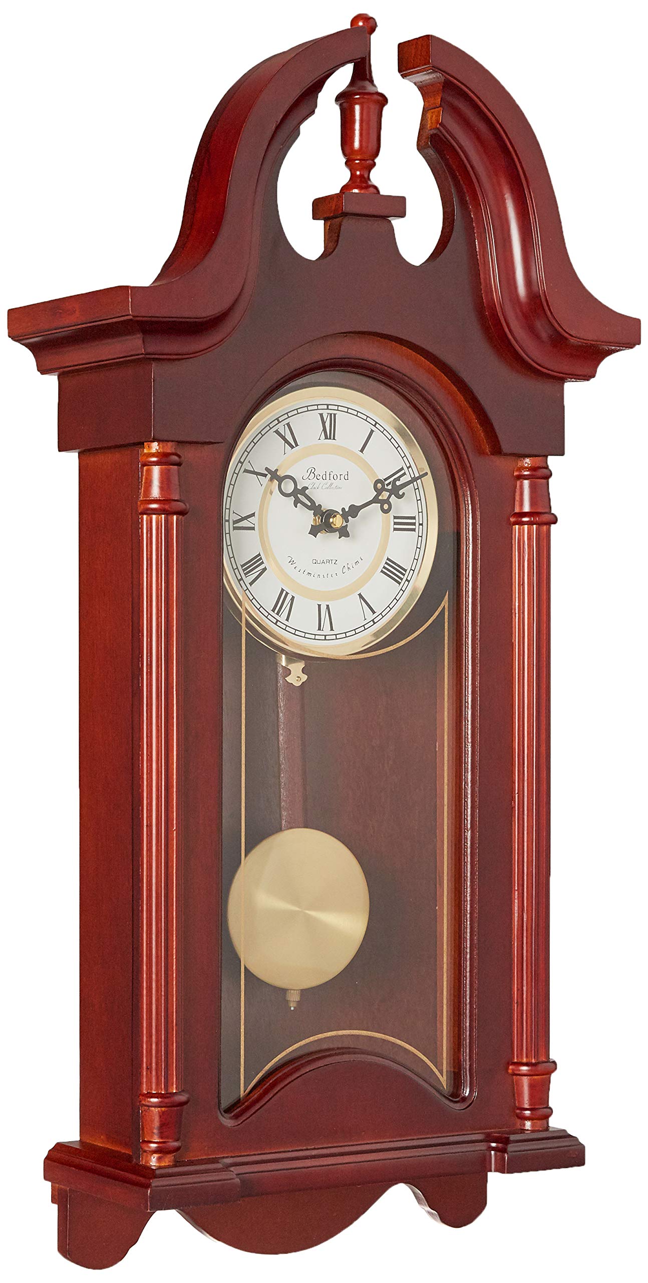 Bedford Clock Collection BED-1915 26.5' Colonial Mahogany Cherry Oak Finish Chiming Wall Clock with Roman Numerals