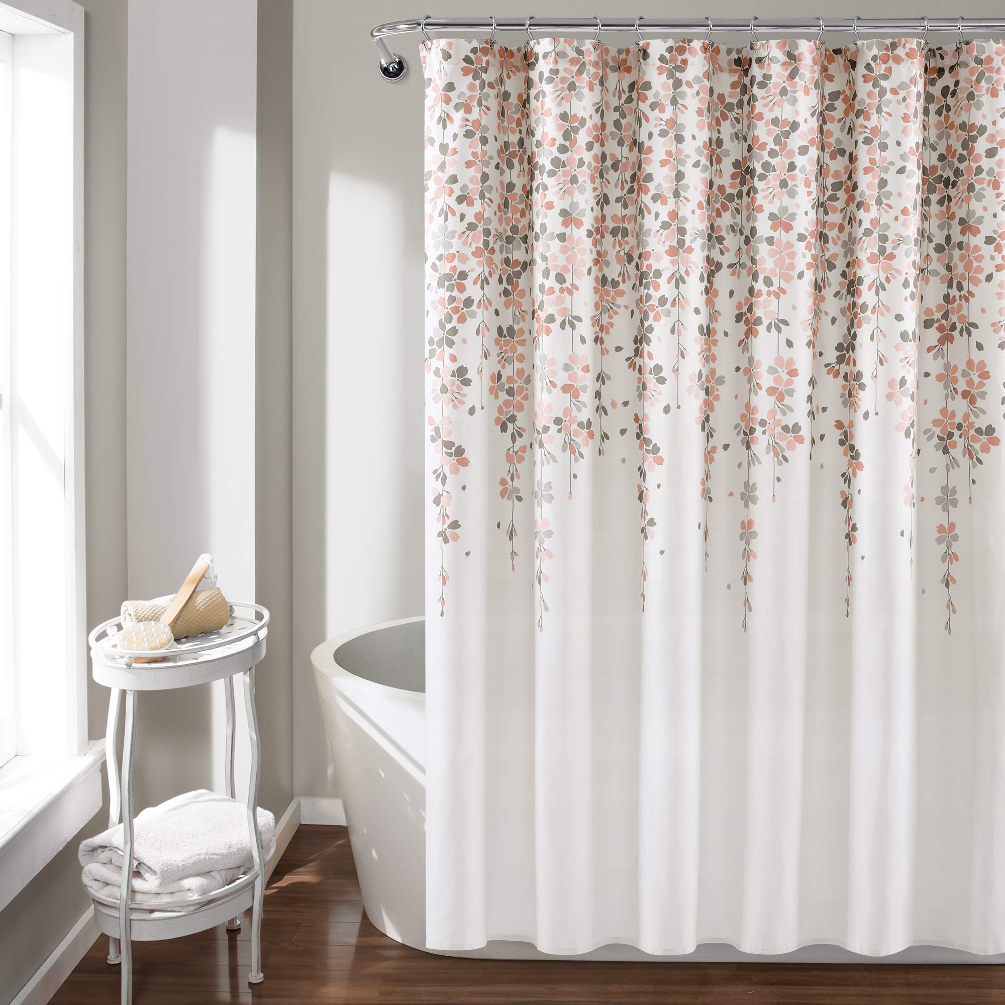 Lush Decor Weeping Flower Shower Curtain, Blush & Gray