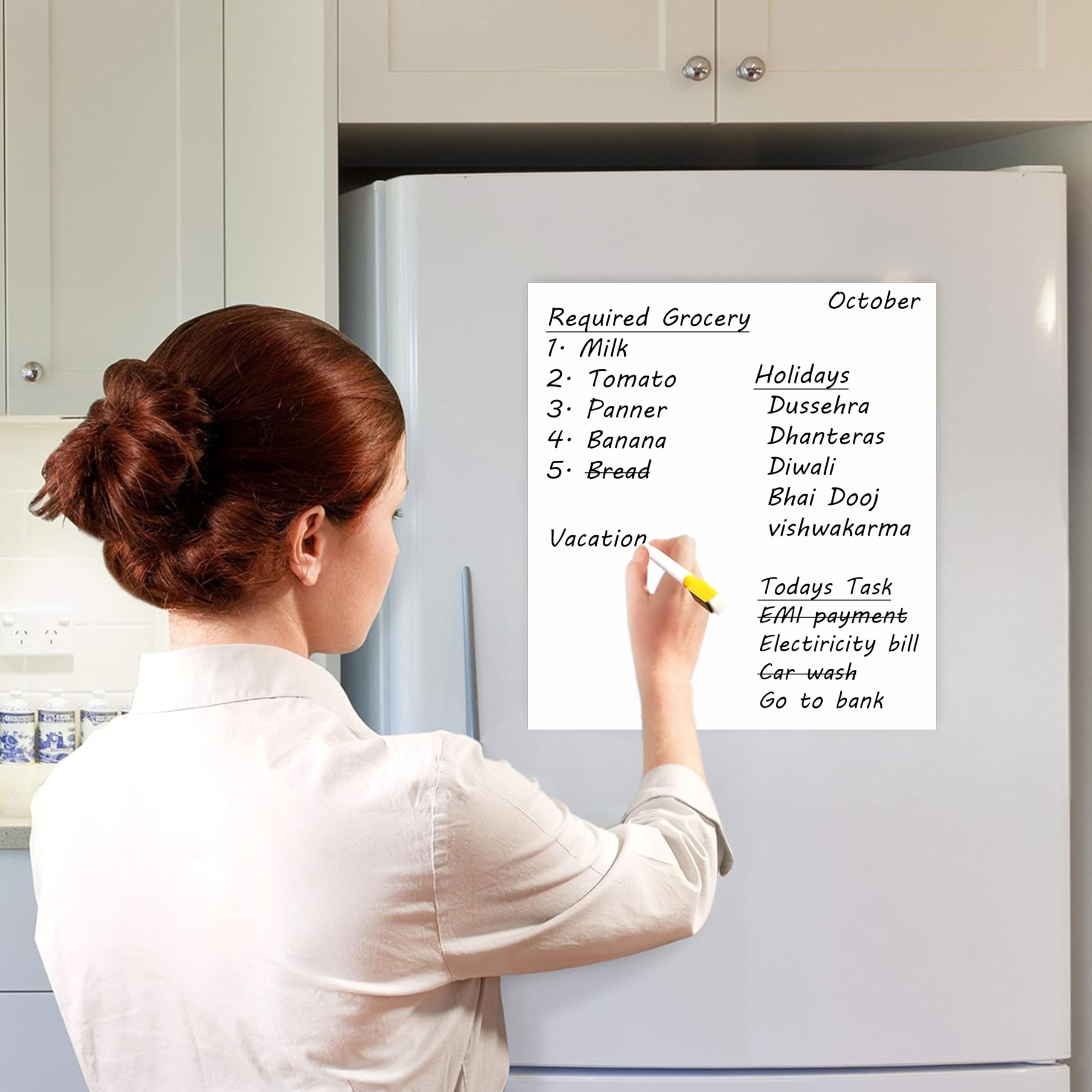 Eduway Magnetic Dry Erase White Board Sheet 12X12 Inch With Marker Pen | Whiteboard Sticker Roll For Refrigirator, Fridge, Metal