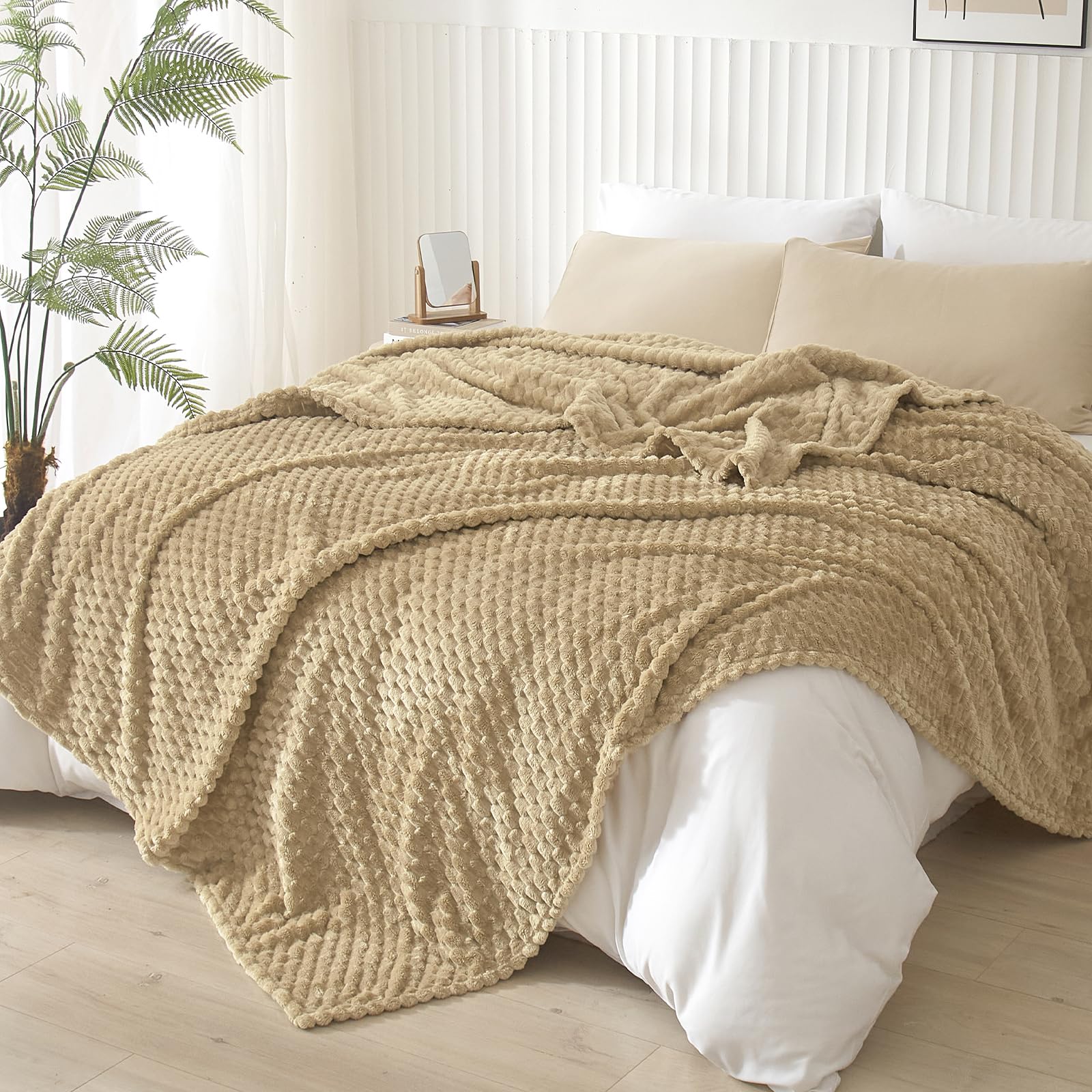 Phf Ultra Soft Flannel Fleece Blanket Twin Size, Lightweight 3D Jacquard Fleece Blanket, No Shedding, No Pilling, Luxury 340Gsm
