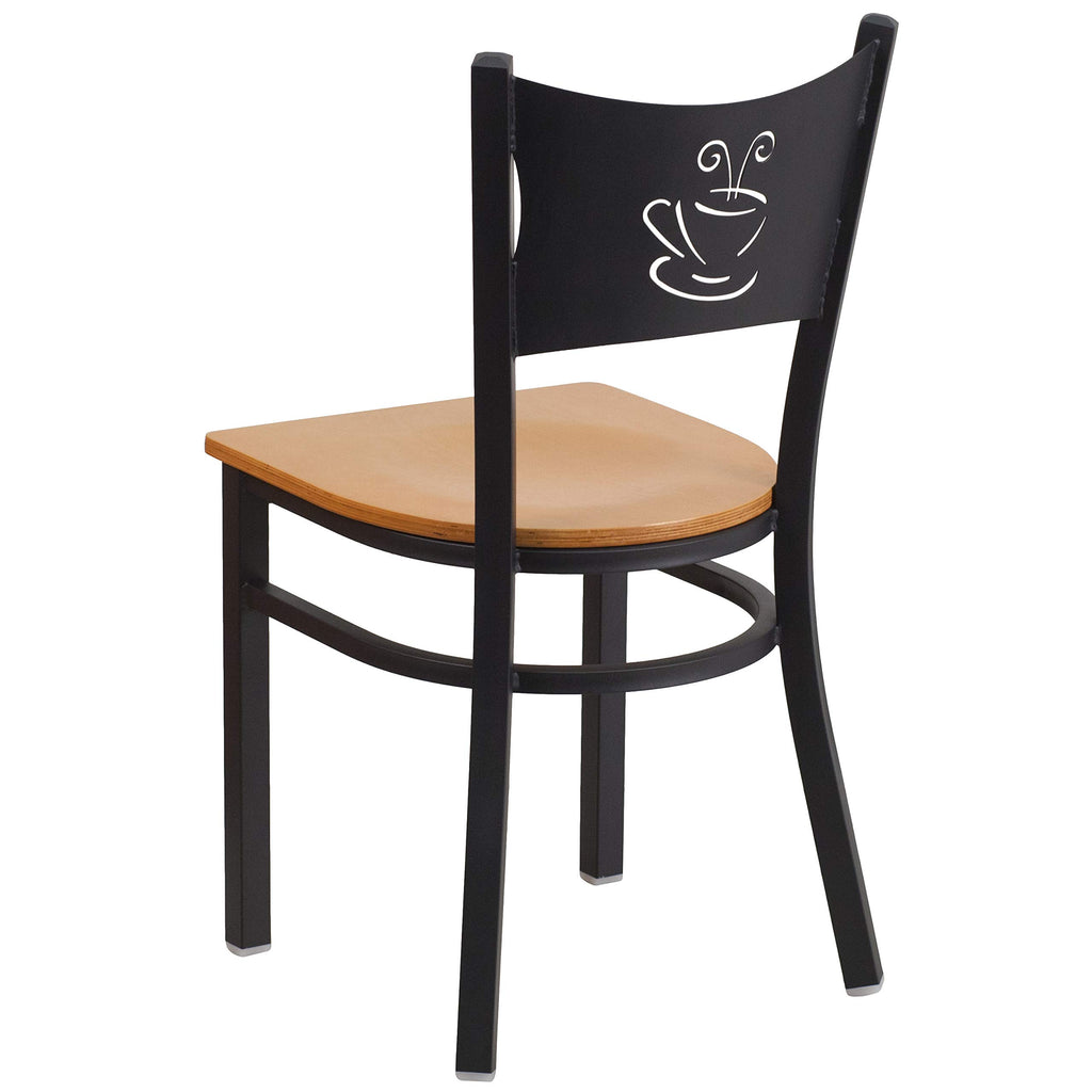 Flash Furniture HERCULES Series Black Coffee Back Metal Restaurant Chair - Natural Wood Seat