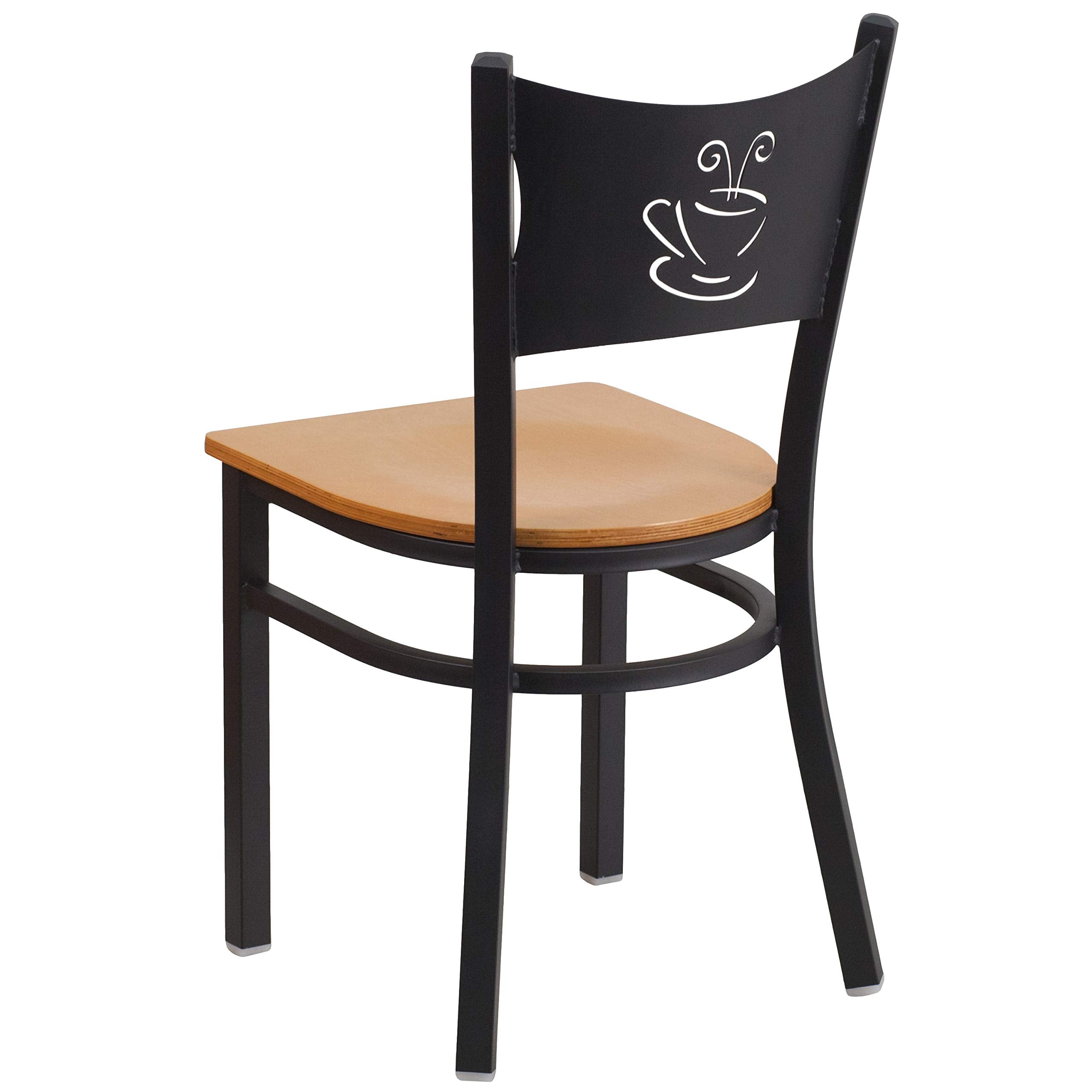 Flash Furniture HERCULES Series Black Coffee Back Metal Restaurant Chair - Natural Wood Seat