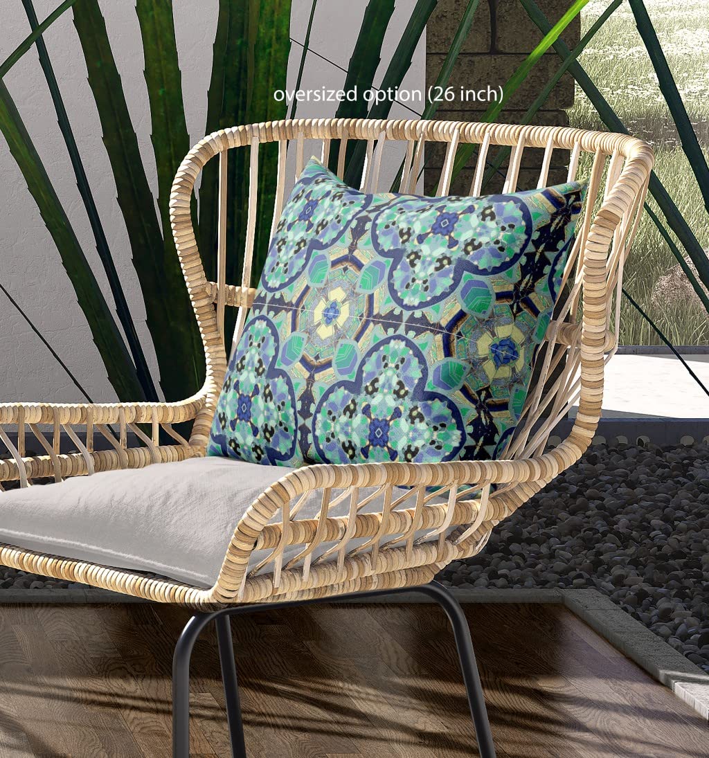 HomeRoots Broadcloth Aqua Indigo Cloverleaf Indoor Outdoor Throw Pillow