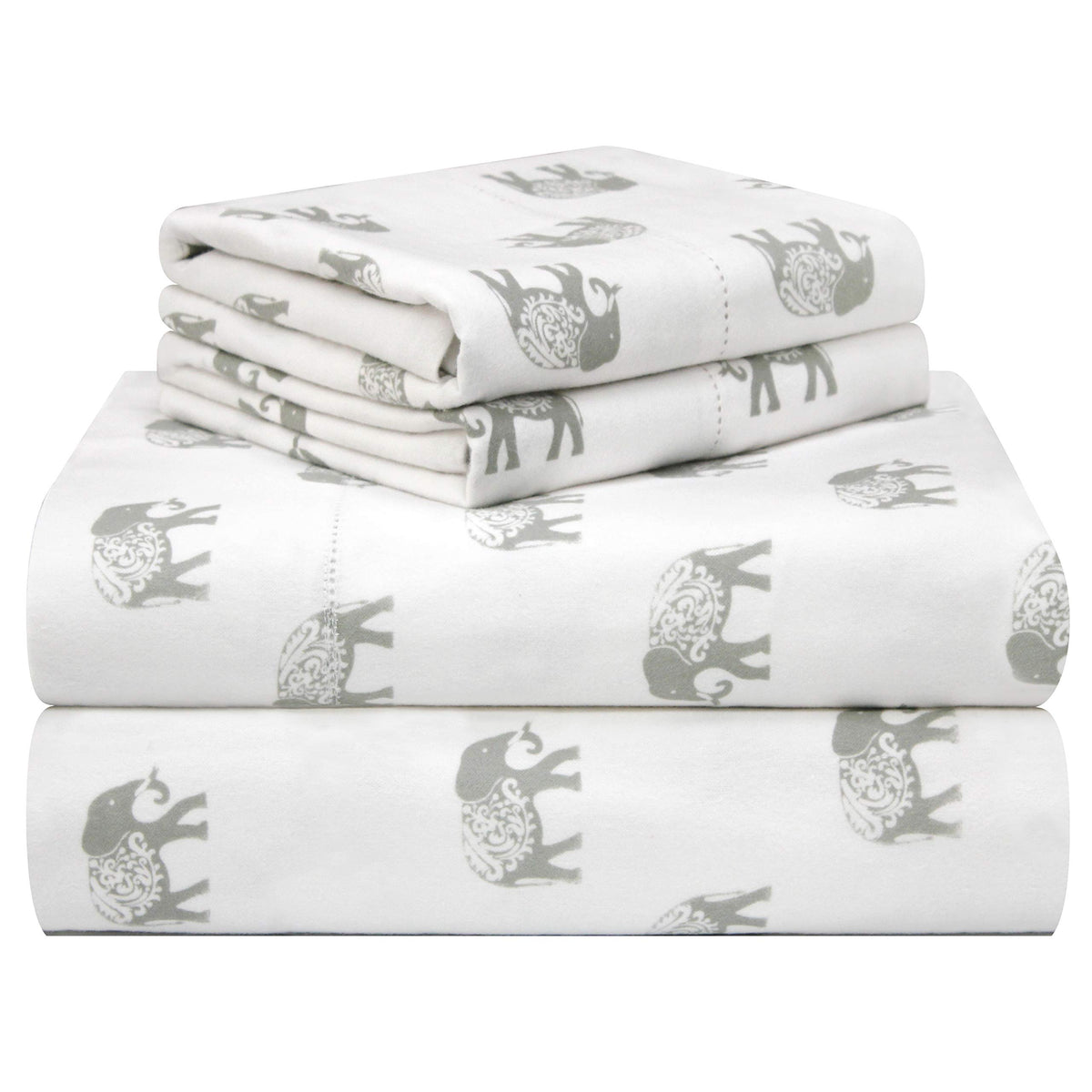Pointehaven 180 Gsm Velvet Feel Luxury 100% Cotton Printed Flannel Sheet Set, Cal King, Elephant - Warm & Cozy - Pre-Shrunk -Dee