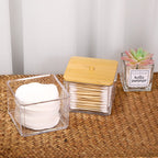 Hipiwe Clear Q-Tip Dispenser Holder Acrylic Bathroom Containers 2-Tier Square Apothecary Jar With Lid Canister Cotton Swab And B