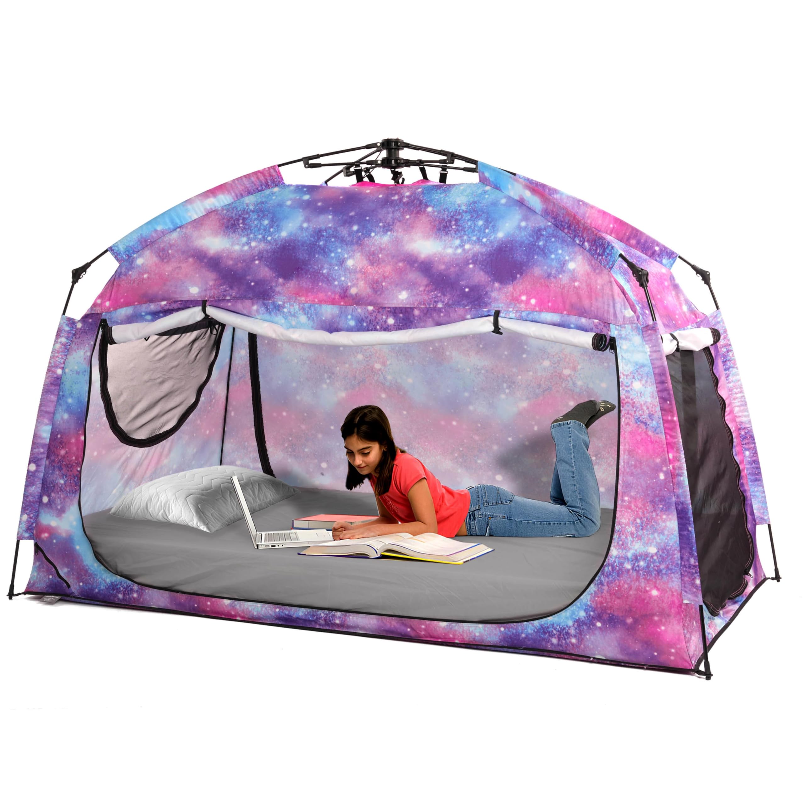 Indoor Instant Privacy Bed Tent For Sleeping,Quick Set-Up Bed Canopies,Portable Bed Drapes With Large Space And 3 Doors (Galaxy,