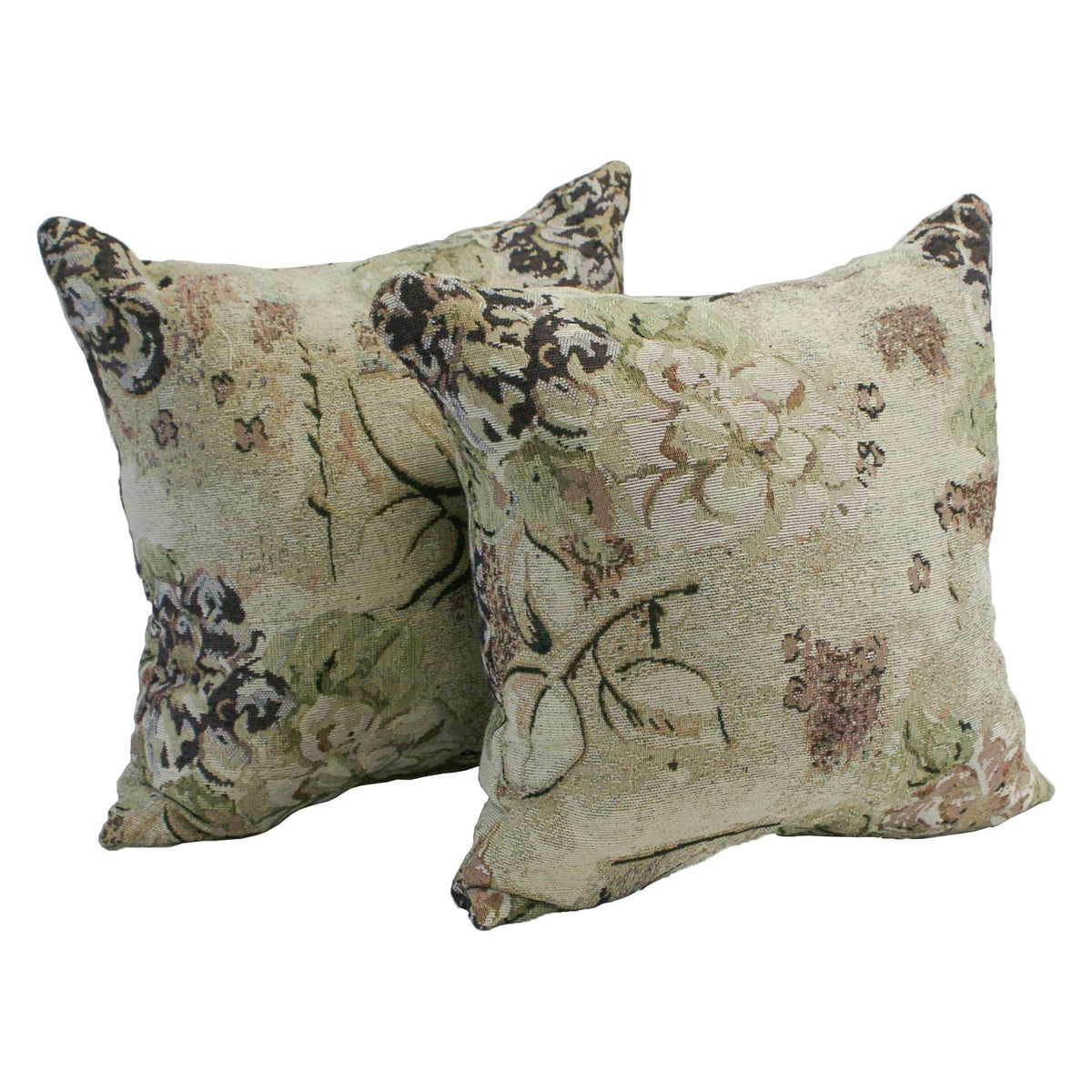 Blazing Needles 17-Inch Tapestry Throw Pillow, Beige Floral 2 Count