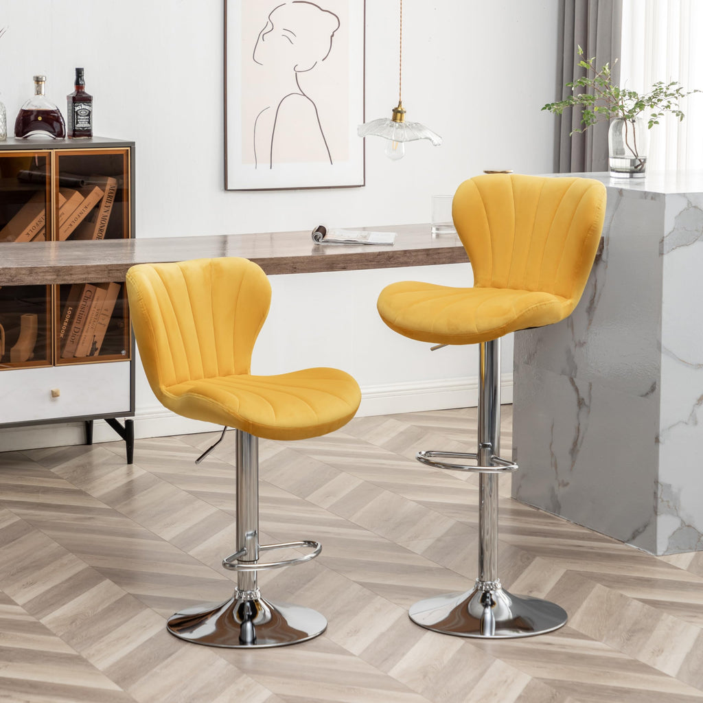 Ellston Upholstered Adjustable Swivel Barstools In Yellow, Set Of 2