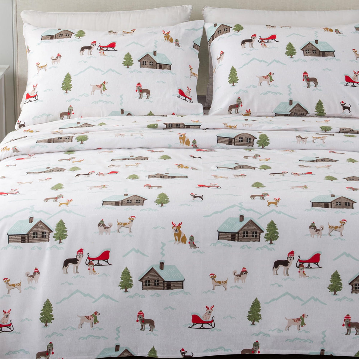 Great Bay Home 4 Piece 100% Turkish Cotton California King Christmas Flannel Sheet Set |Kids Holiday Printed Bedding Sheets & Pi