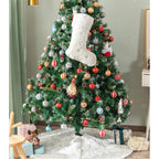 Deggod Plush Christmas Tree Skirts, 30 Inches Luxury Snowy White Faux Fur Xmas Tree Base Cover Mat With Silver Snowflakes For Xm