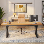 Tribesigns 70.8-Inch Executive Desk, Large Computer Office Desk Workstation, Modern Simple Style Laptop Desk Study Writing Table Business Furniture For Home Office (Light Walnut/Black, 70.8 Inch)