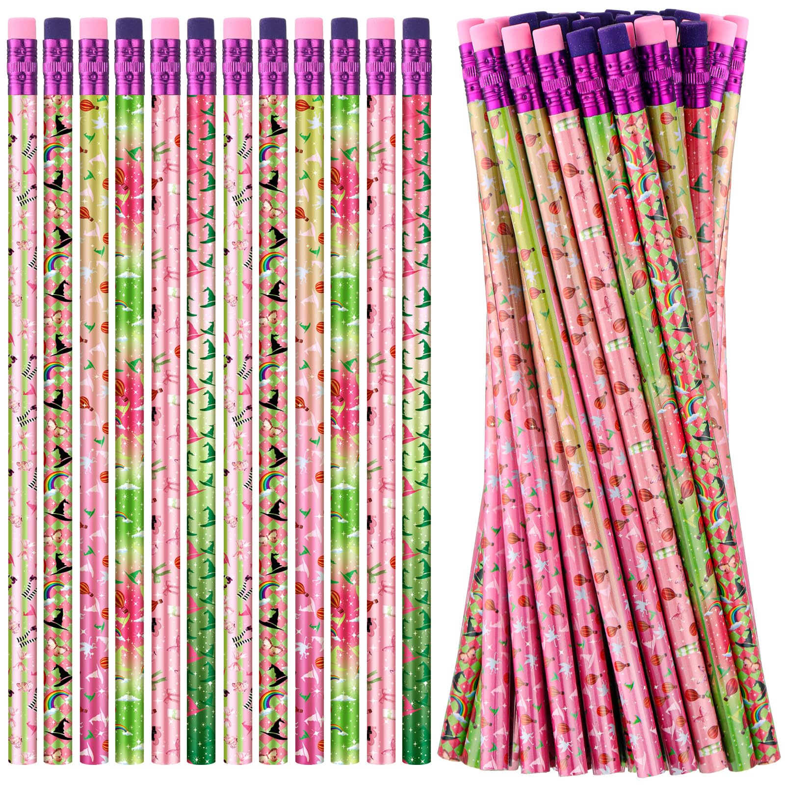 Fullhawl 120 Pcs Witch Party Favor Pencil Bulk Pink and Green Pencil Gift Witch Party Favors for Office School for Pink and Gree