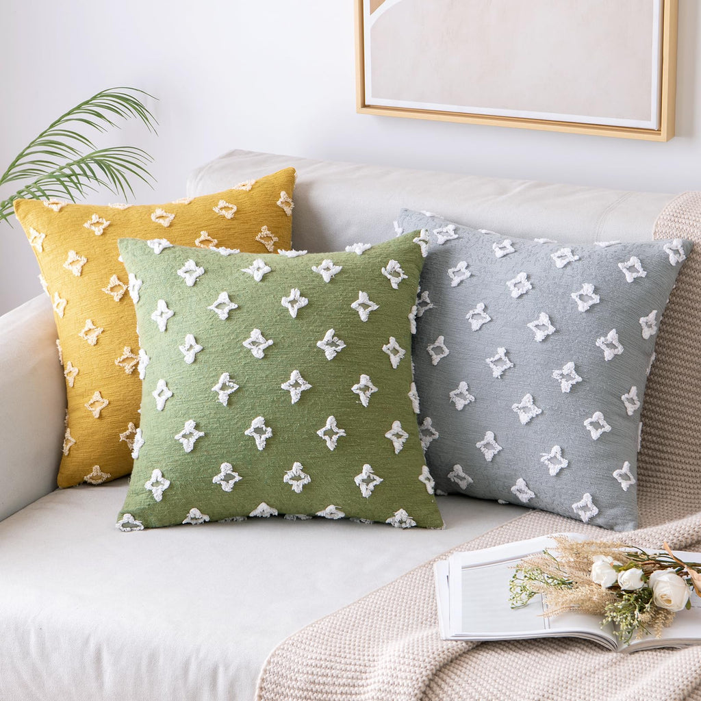 Miulee Set Of 2 Sage Green Decorative Throw Pillow Covers Rhombic Jacquard Pillowcase Soft Square Cushion Case For Summer Couch Sofa Bed Bedroom Living Room 16X16 Inch