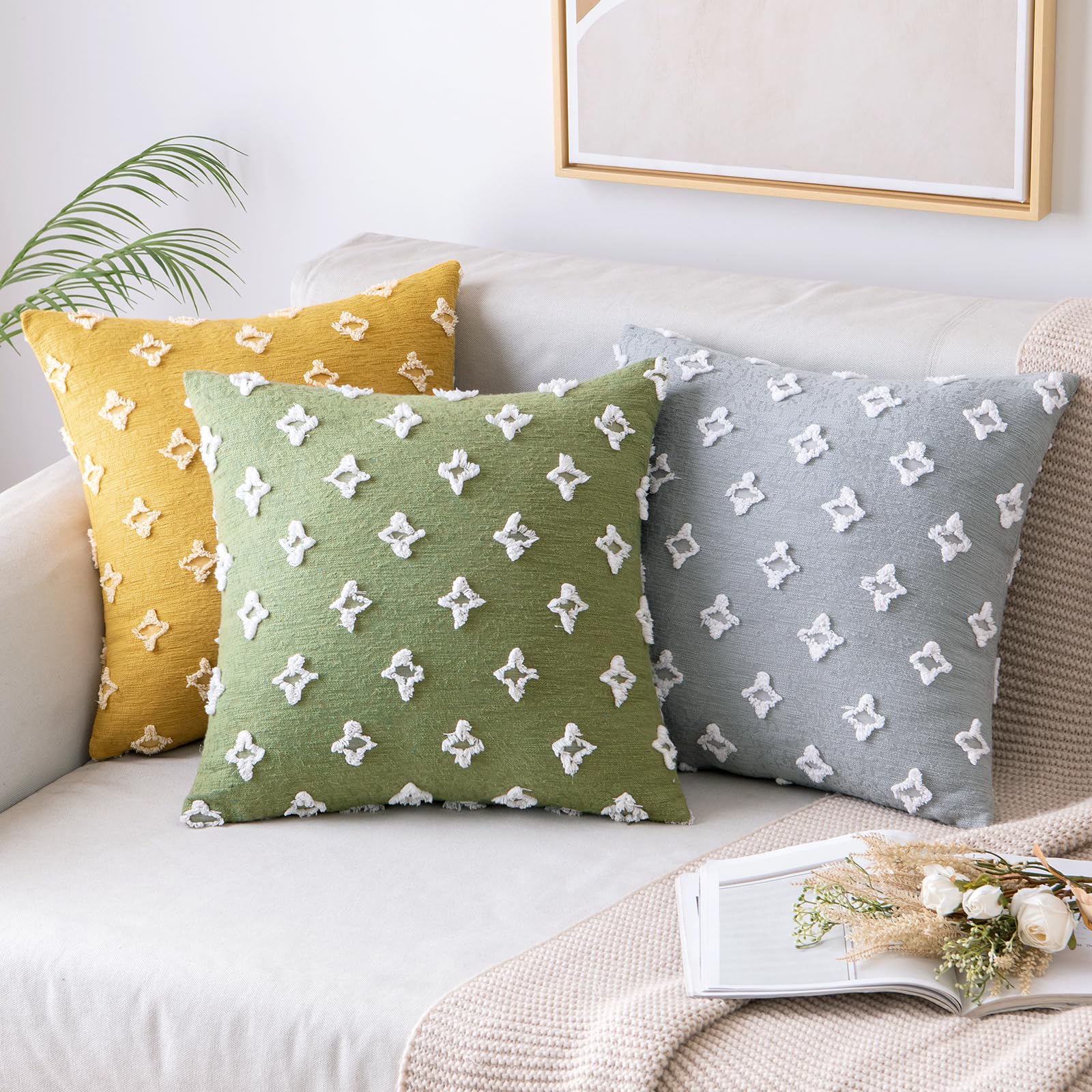 Miulee Set Of 2 Sage Green Decorative Throw Pillow Covers Rhombic Jacquard Pillowcase Soft Square Cushion Case For Summer Couch Sofa Bed Bedroom Living Room 20X20 Inch