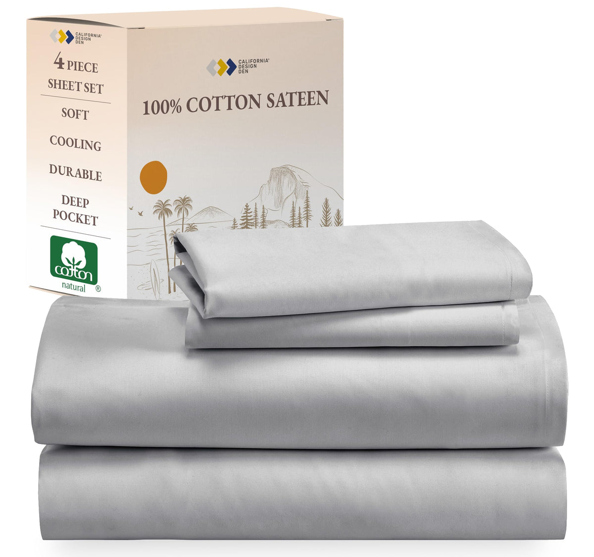 California Design Den Soft Cooling Sheets, 100% Cotton Sheets King Size Bed Sheets Set With Deep Pockets, Bedding & Pillowcases