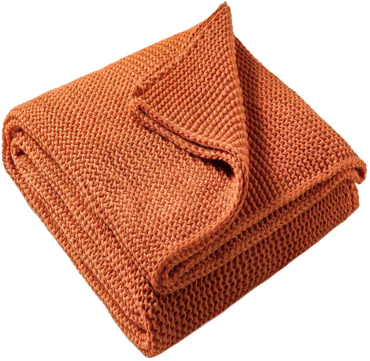 Treely Knitted Throw Blanket Rust Orange Knit Throw Blanket For Couch Sofa Beach Chair, 50' X 60'