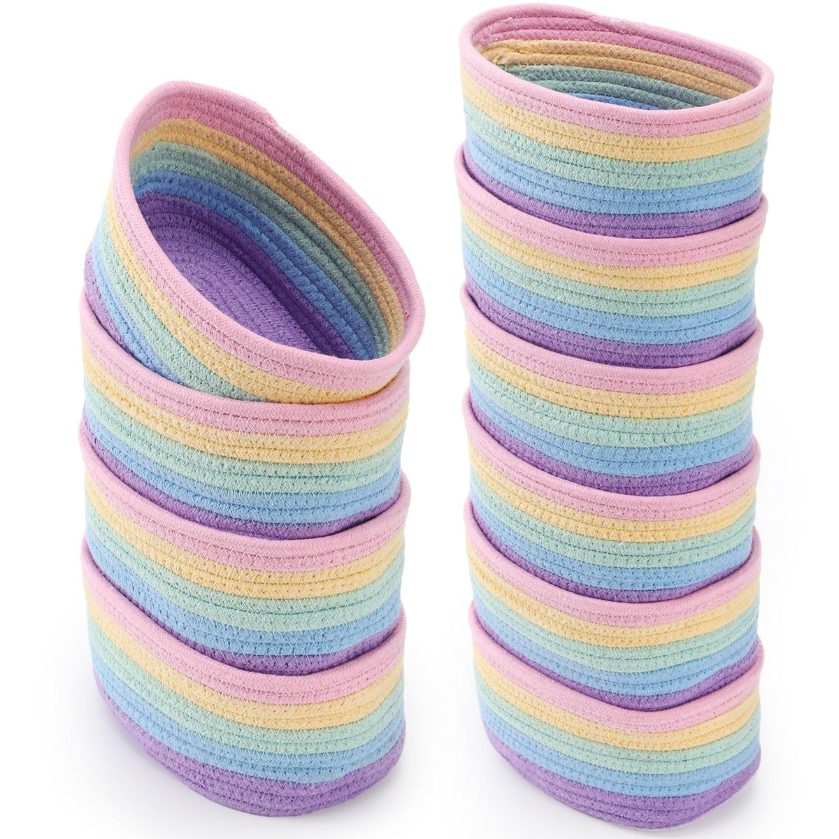 Loyim 10 Pack Small Woven Baskets, Cotton Rope, Pastel Color