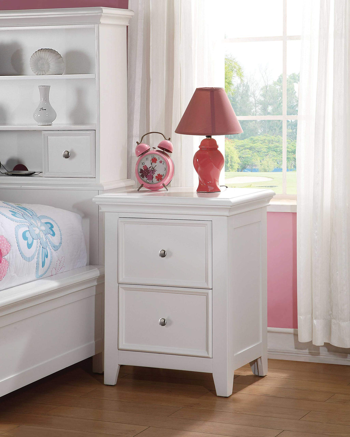 22&quot; X 16&quot; X 27&quot; White Wood Nightstand (2 Drawers)