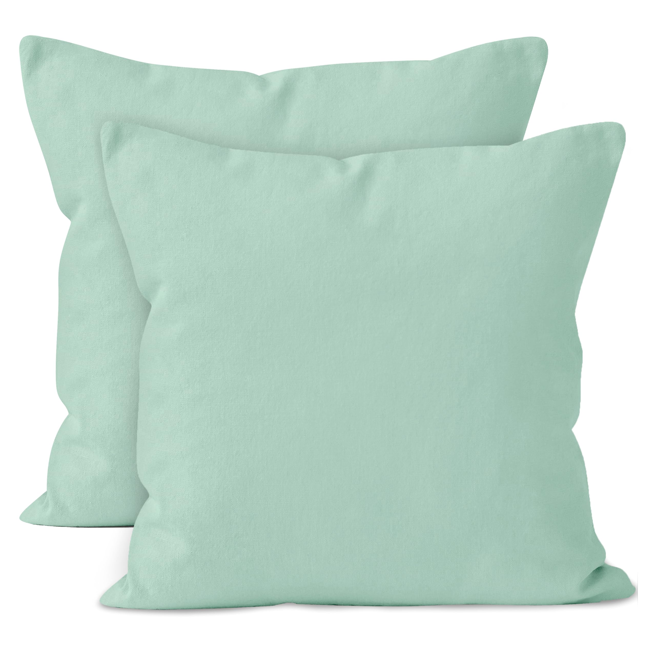Cotton Canvas Throw Pillow Covers By Encasa Pack Of 2 Mint Green 20'X20' No Insert With Hidden Zipper | Decorative Cushion Cov
