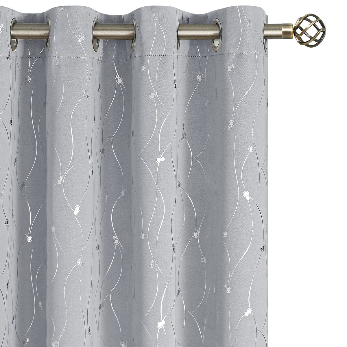 Bgment Room Darkening Curtains 90 Inches Long, Grommet Thermal Insulated Blackout Curtains With Wave Line And Dots Printed For B