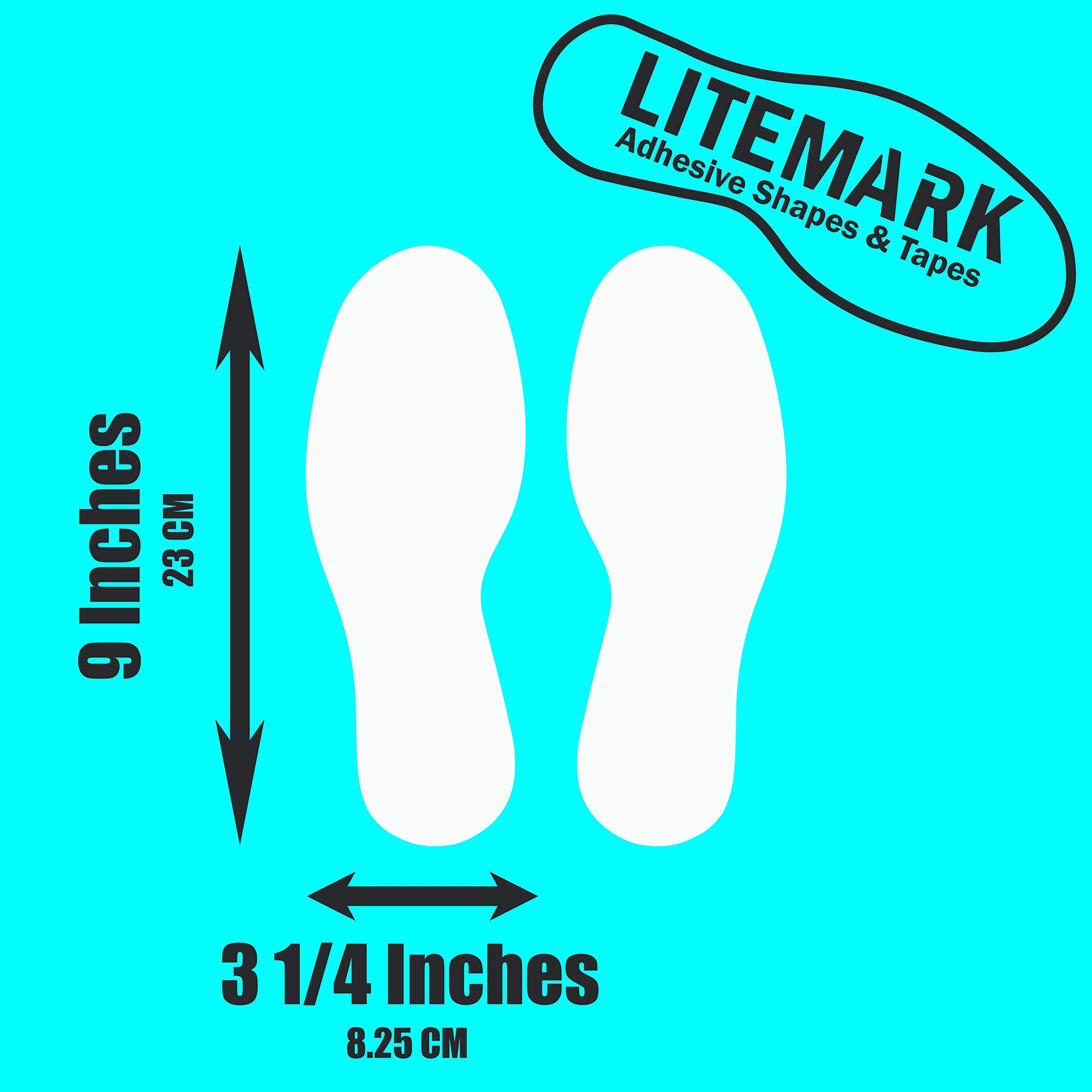 Litemark Durable Gloss Finish White 9 Inch Medium Size Footprint Decal Vinyl Stickers | Great For Floors, Ceilings, Walls, And M