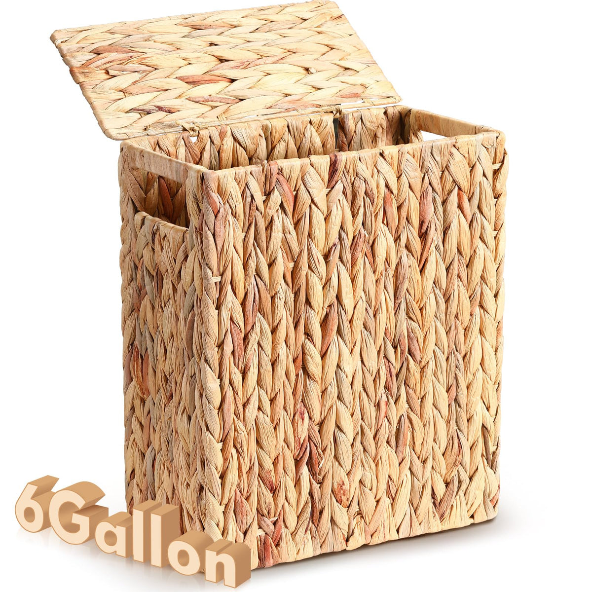 Vesici 6 Gallon Wicker Trash Can with Lid, Handwoven Trash Can with Handles