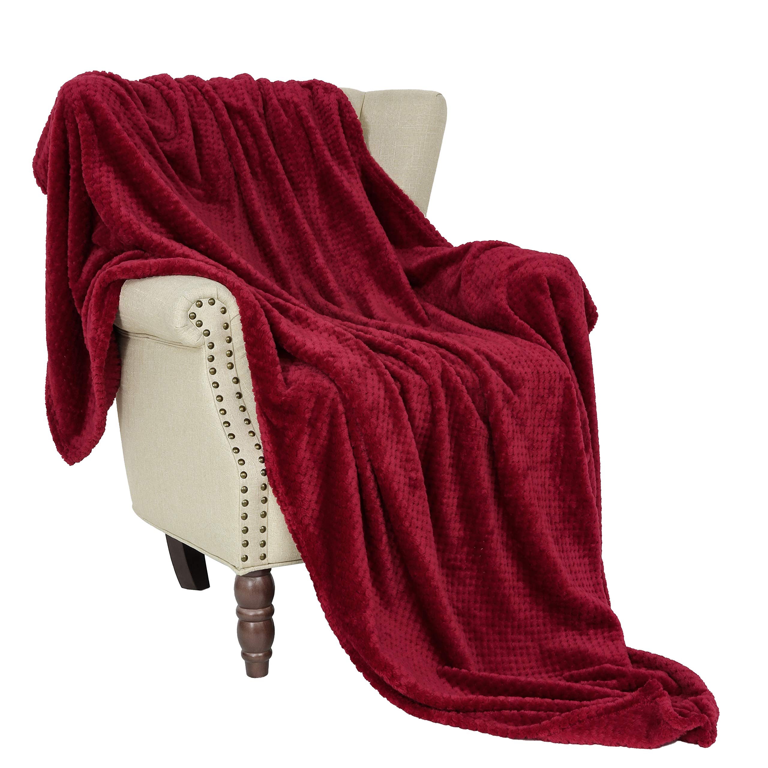 Exclusivo Mezcla Waffle Textured Extra Large Fleece Blanket, Super Soft And Warm Throw Blanket For Couch, Sofa And Bed (Burgundy