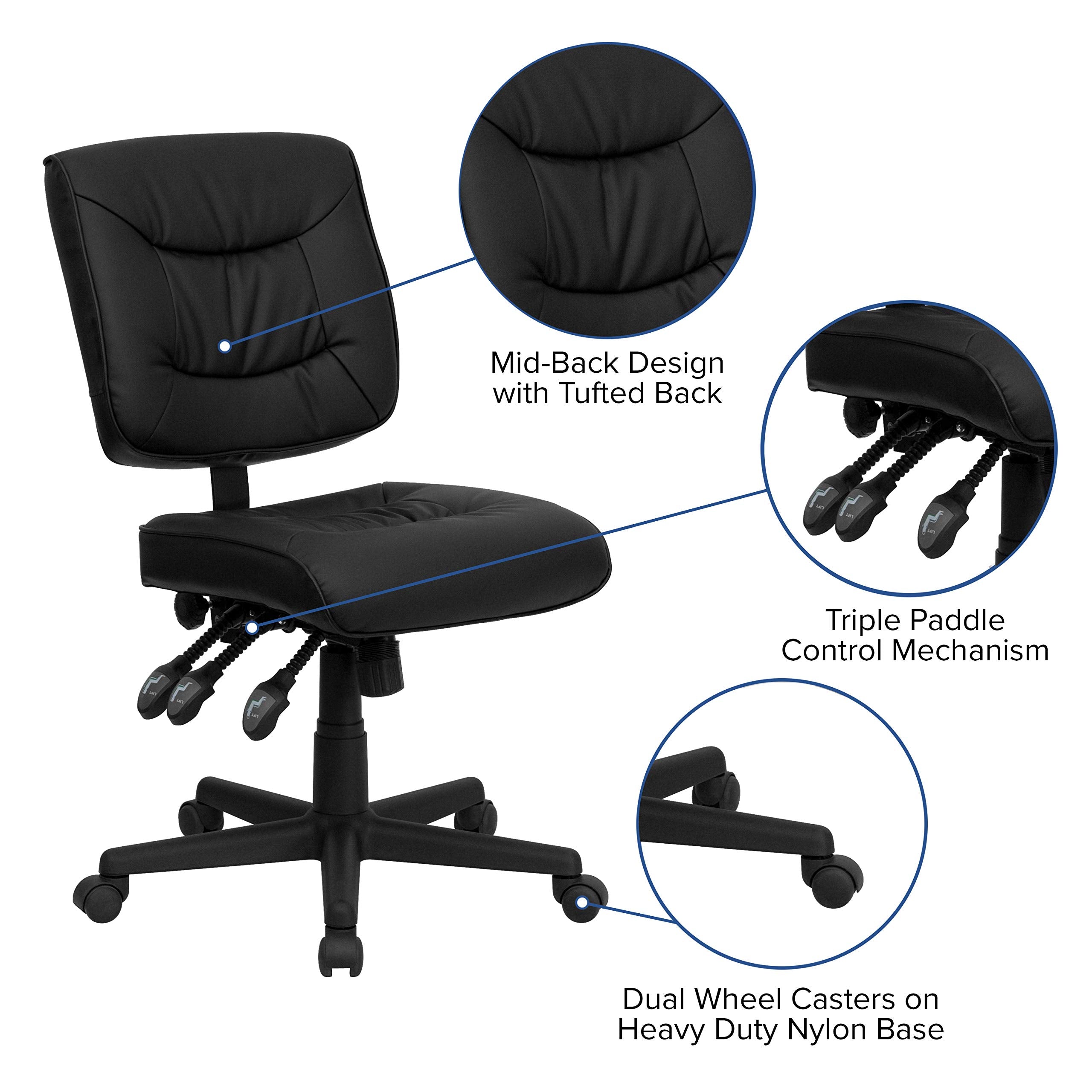 Flash Furniture Low Back Black Leather Multi-Functional Swivel Task Chair