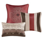 Madison Park Comforter Faux Silk-Traditional Luxurious Jacquard Design All Season Set, Matching Bed Skirt, Decorative Pillows, King(104'X92'), Red 7 Piece