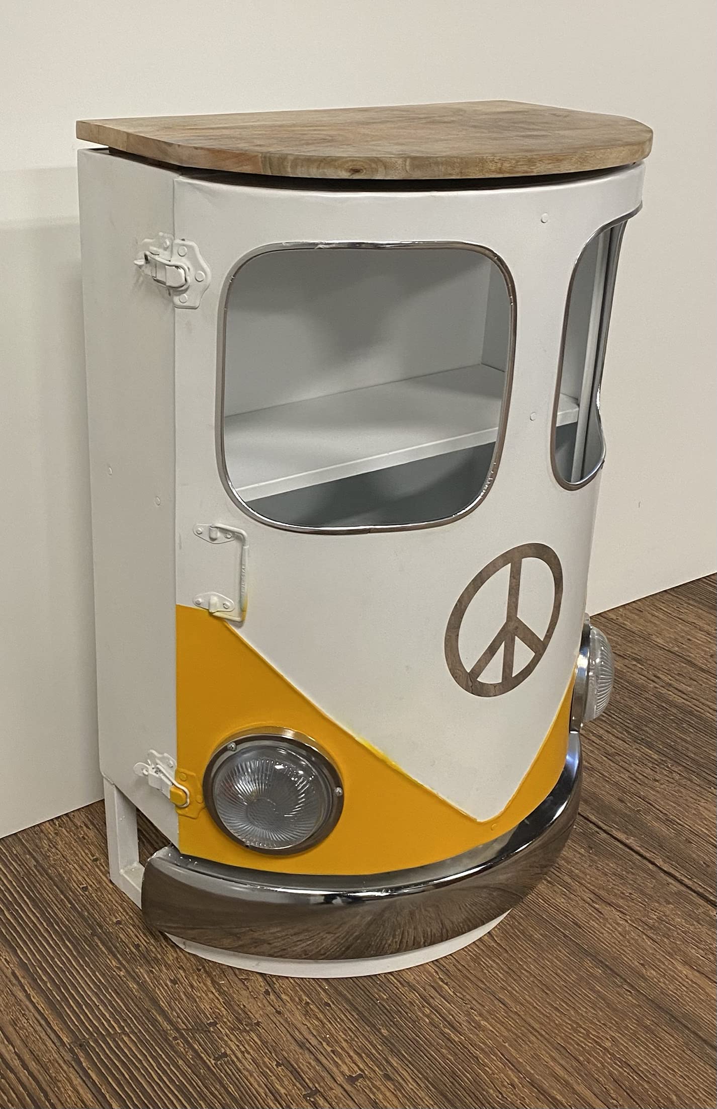 Homeroots Yellow And White Mango Wood And Metal Peace Out Yellow Retro Nightstand