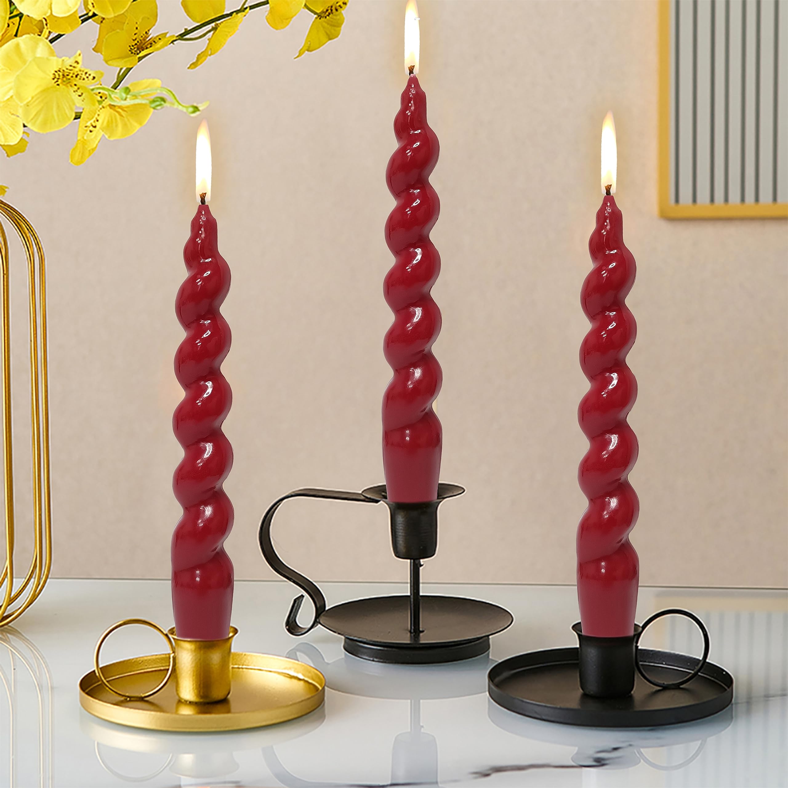 Red Spiral Taper Candlesticks Christmas Candles - 4 Pcs Twisted Tapered Candles Unscented For Halloween Wedding Home Decor, Rela