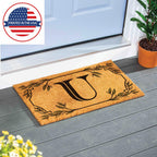 Evergreen Monogram Coir Doormat | Letter U | Front Door Mat For Outdoor Indoor Entrance | 28X16 Inches | Non-Slip Backing Doorwa
