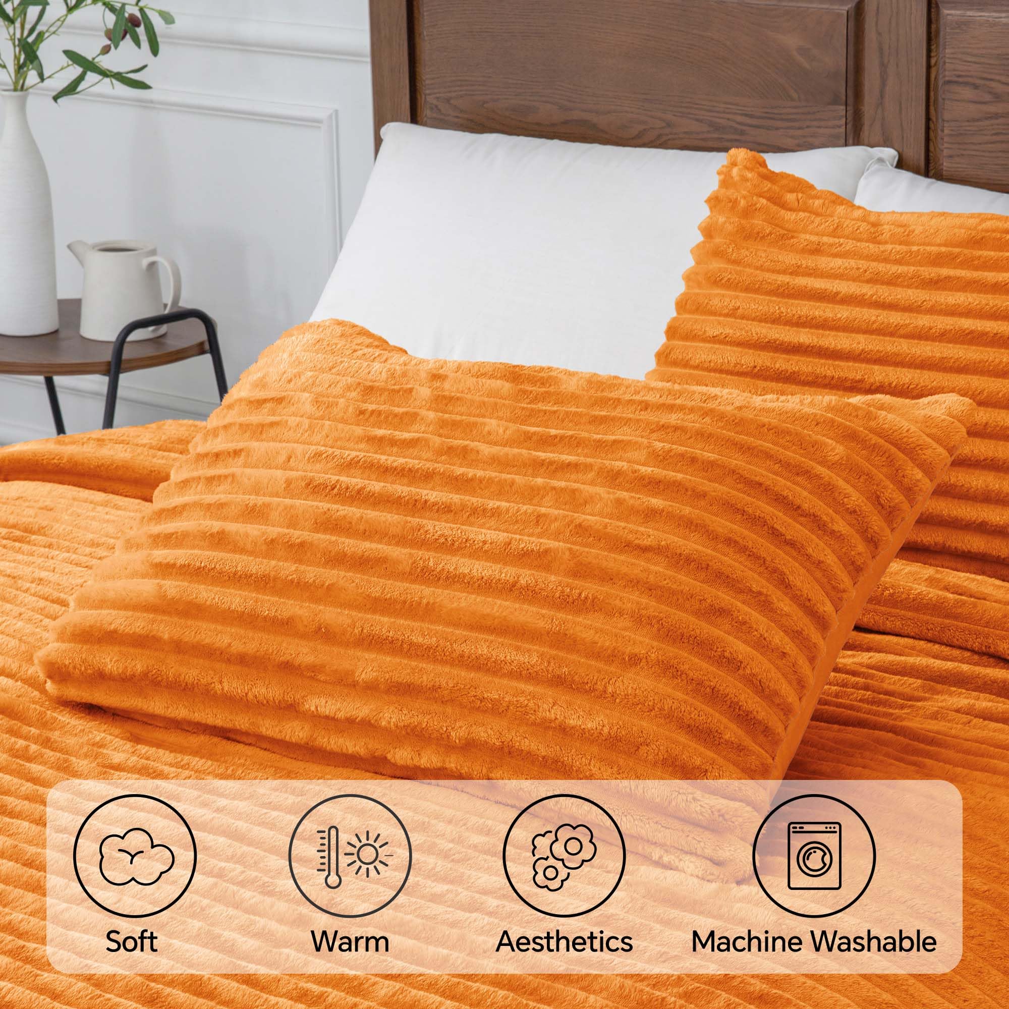 Bedelite Fleece Queen Comforter Set -Super Soft & Warm Fluffy Burnt Orange Bedding, Luxury Fuzzy Heavy Bed Set For Winter With 2