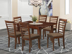 East West Furniture MILA7-MAH-C 7 Piece Dining Table Set Consist of a Rectangle Dinner Table with Butterfly Leaf and 6 Linen Fabric Dining Room Chairs, 36x54 Inch, Mahogany