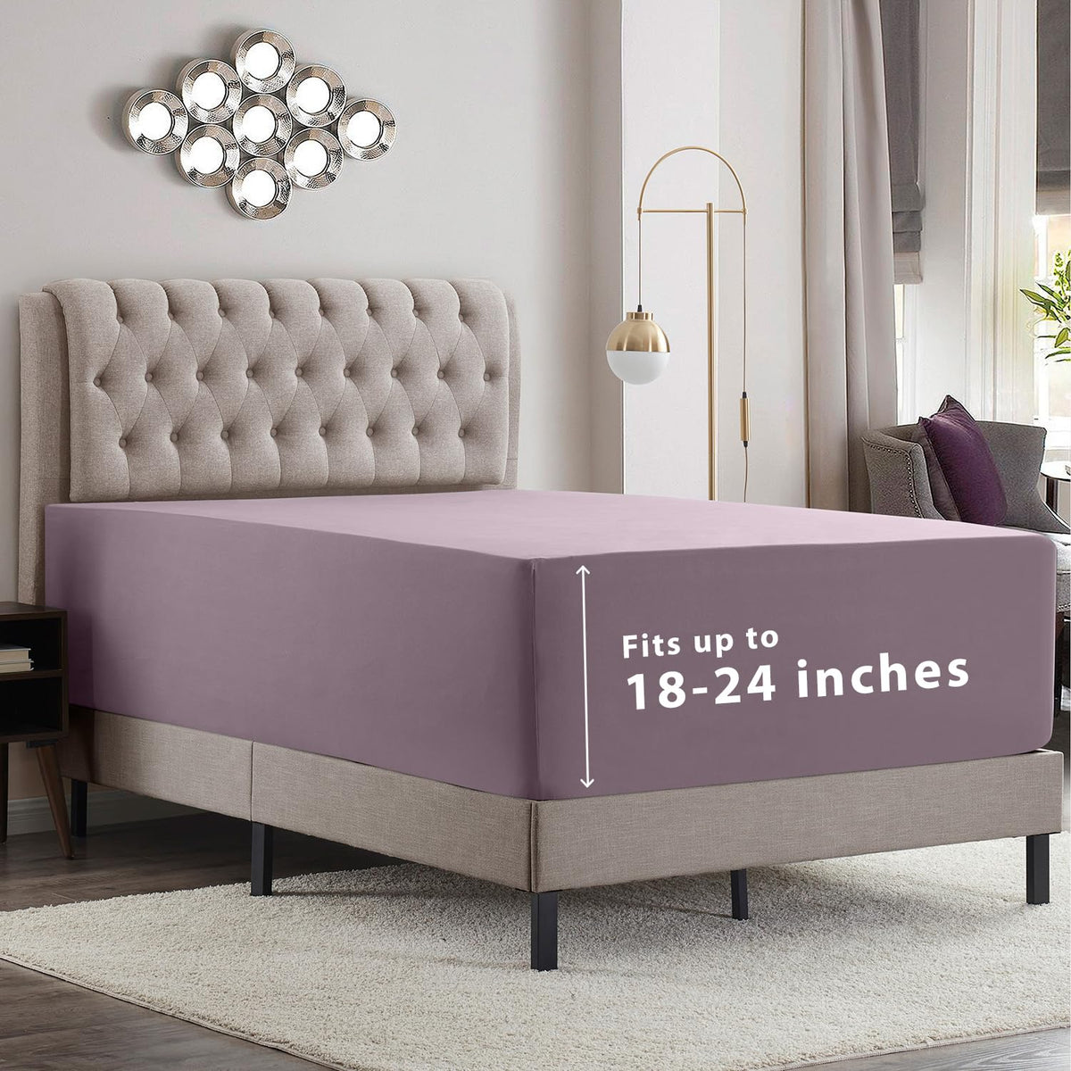 Empyrean Extra Deep Queen Fitted Sheet - Soft Microfiber 110 Gsm Deep Pocket With Corner Straps, Dusty Purple