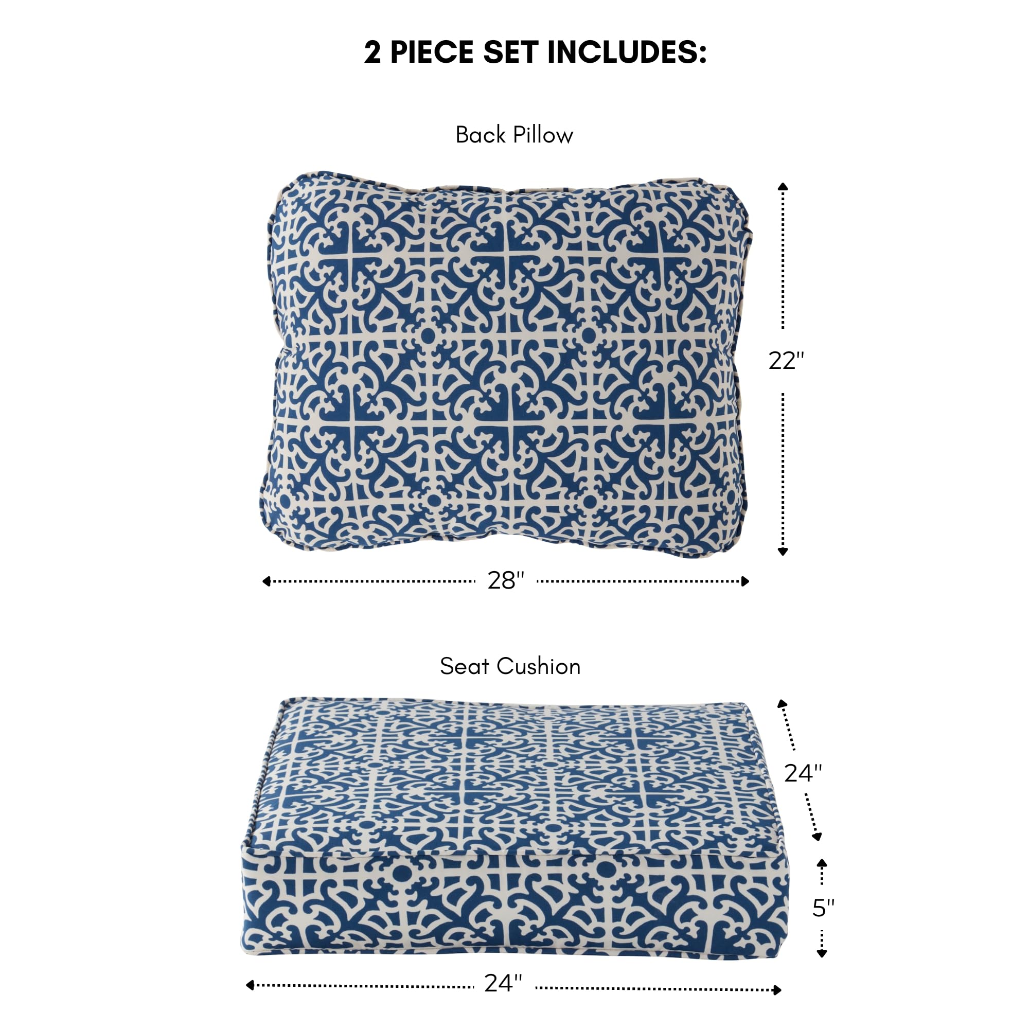 Greendale Home Fashions Outdoor Deep Seat Cushion, 2-Piece Set, Azure