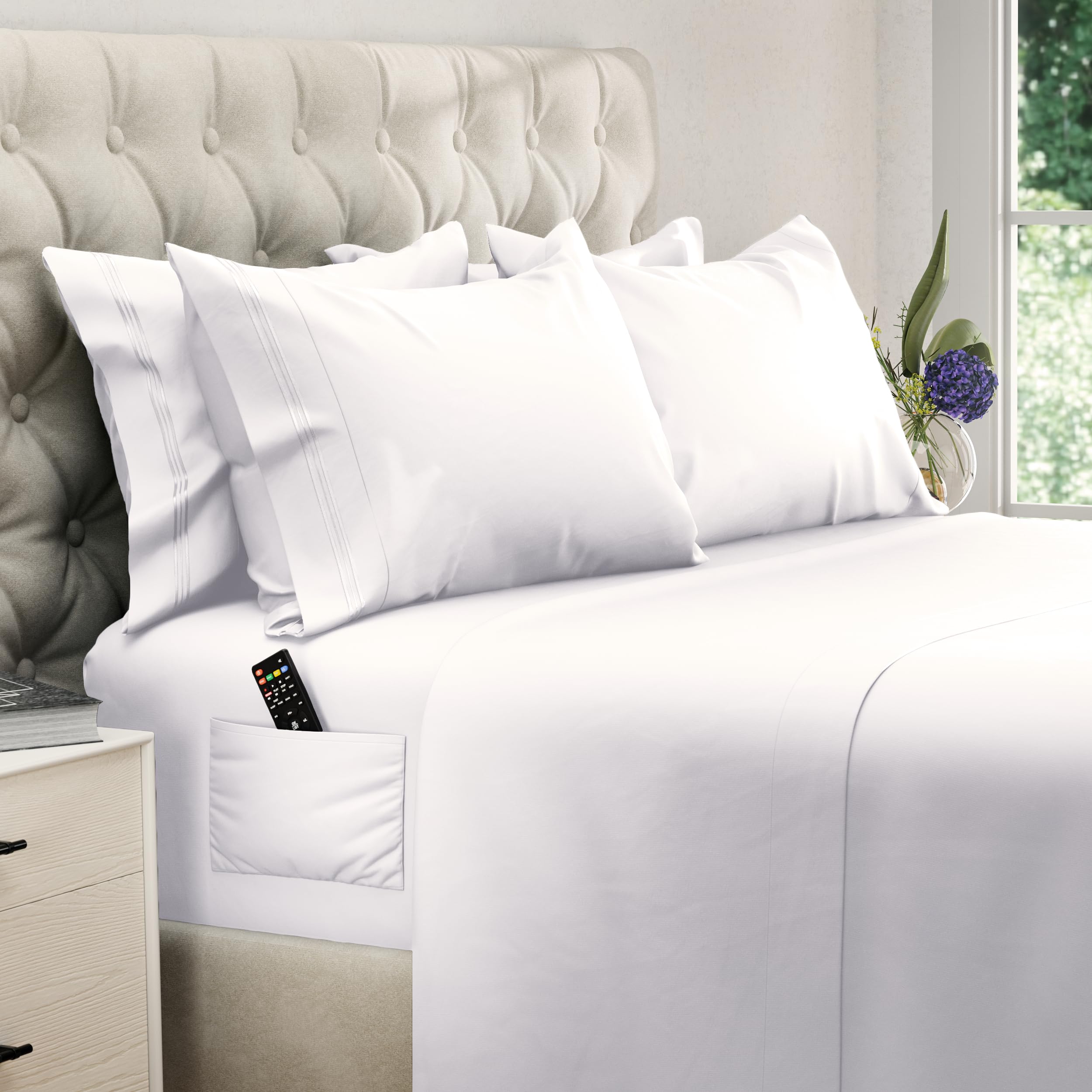 Dreamcare Queen Sheet Set - 6 Pcs Cooling Bed Sheets - Up To 15    Deep Sheets Queen Size Bed Set - 2500 Supreme Collection - Oe