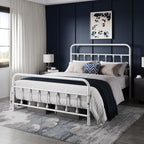 Yaheetech Classic Metal Platform Bed Frame Mattress Foundation With Victorian Style Iron-Art Headboard/Footboard/Under Bed Storage/No Box Spring Needed/Queen Size White