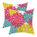 Cxmeifly Hot Pink Summer Outdoor Pillow Covers 18X18 Inch Set Of 2 Yellow Teal Dahlia Floral Decor Throw Pillows Modern Geometry