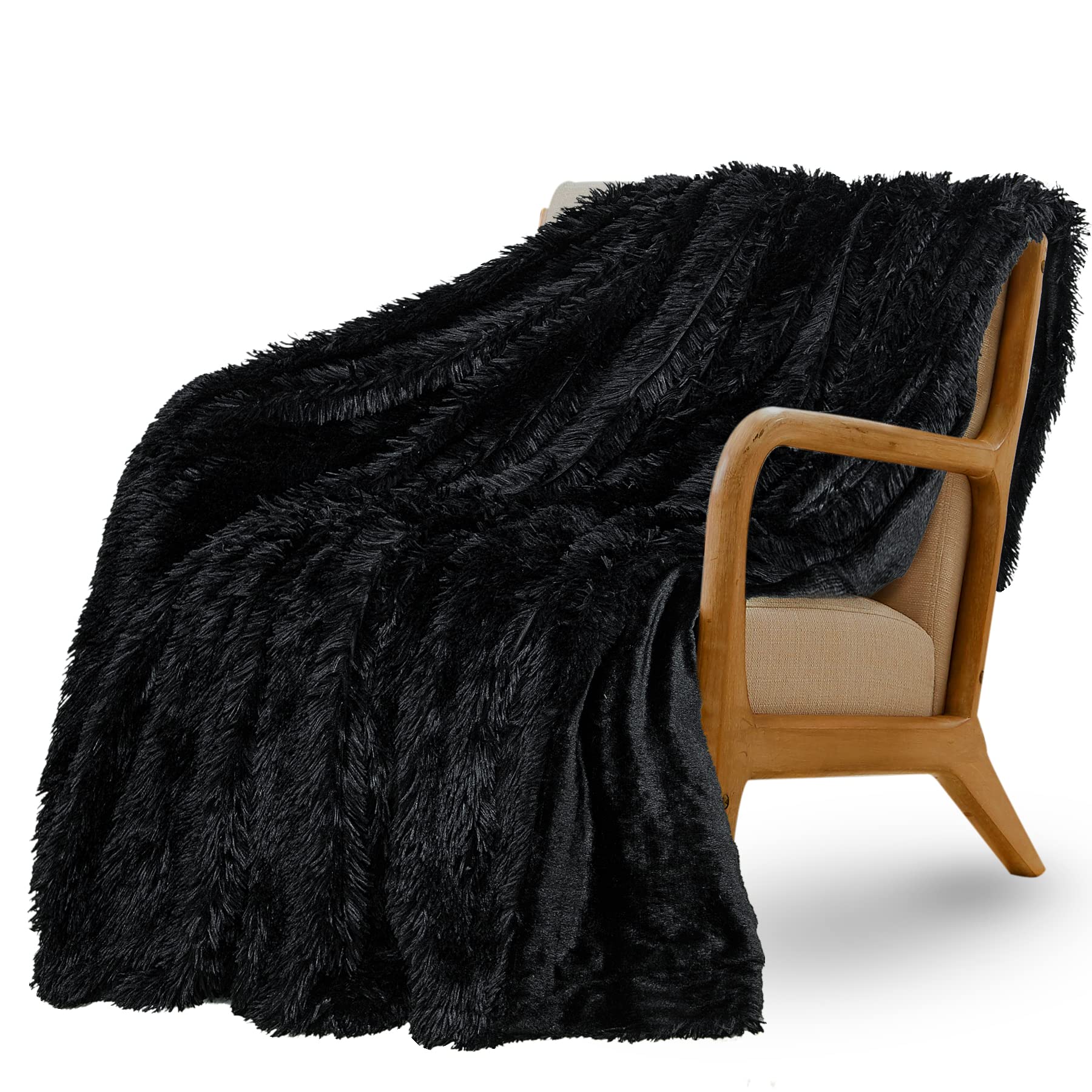 Xyyzyz Fluffy Faux Fur Throw Blanket,Lightweight Shaggy Fuzzy Blanket For Couch,Bed,Sofa, 50' X 60',Black
