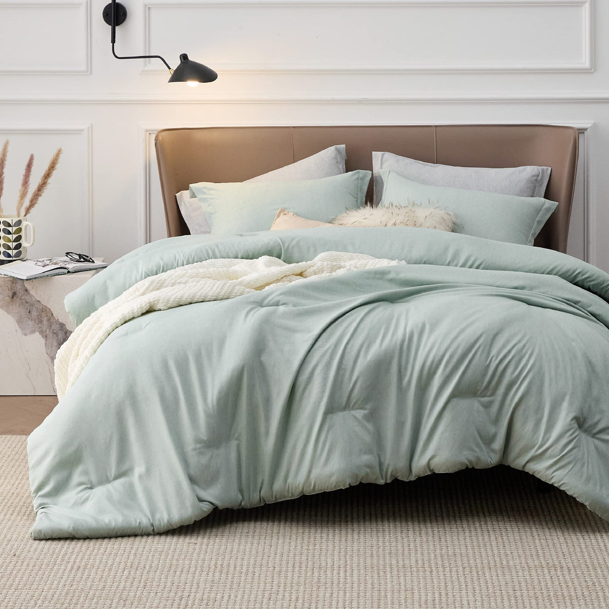 Bedsure King Size Comforter Set - Sage Green King Comforter Set, Soft Bedding For All Seasons, Cationic Dyed Bedding Set, 3 Piec