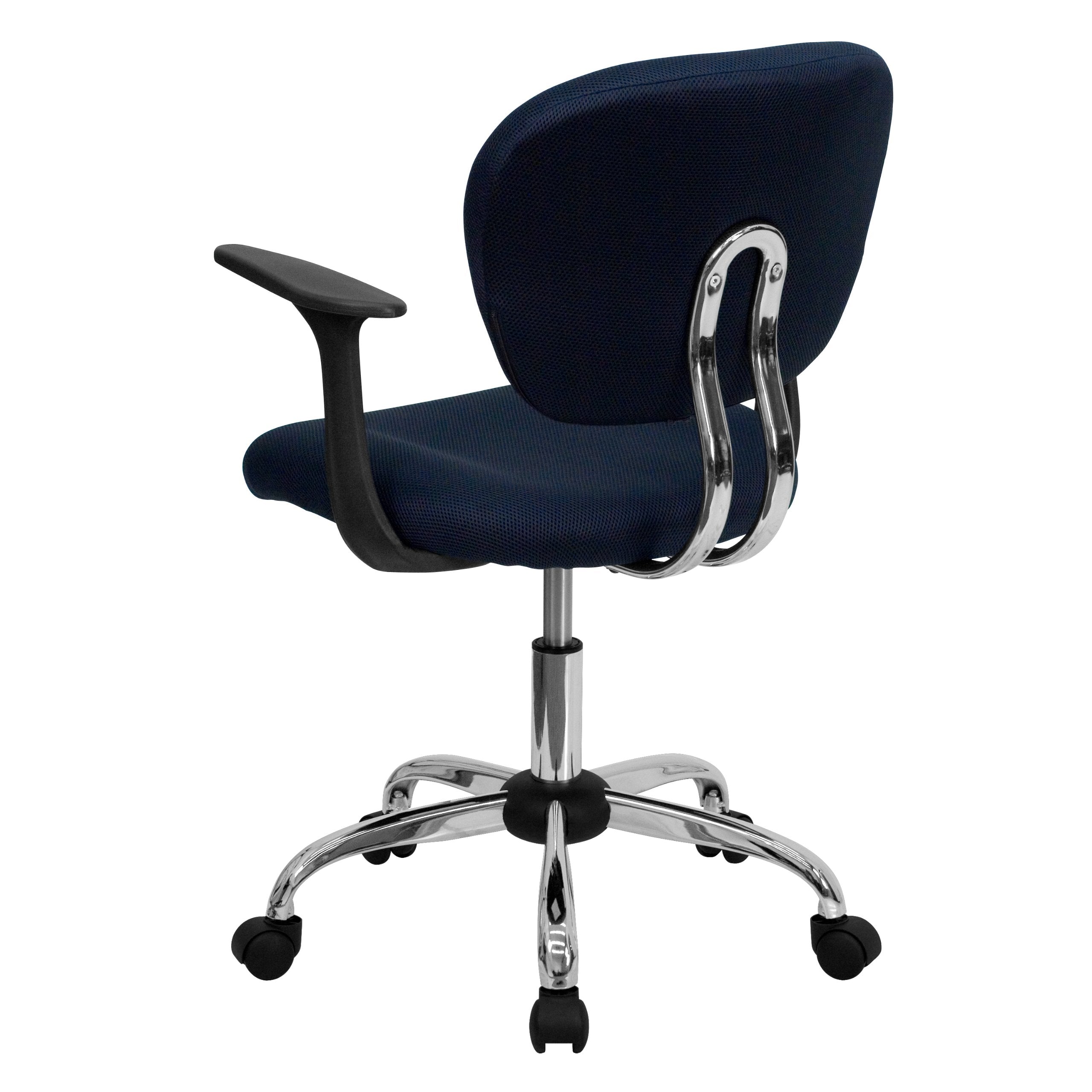 Flash Furniture Beverly Mid-Back Navy Mesh Padded Swivel Task Office Chair with Chrome Base and Arms