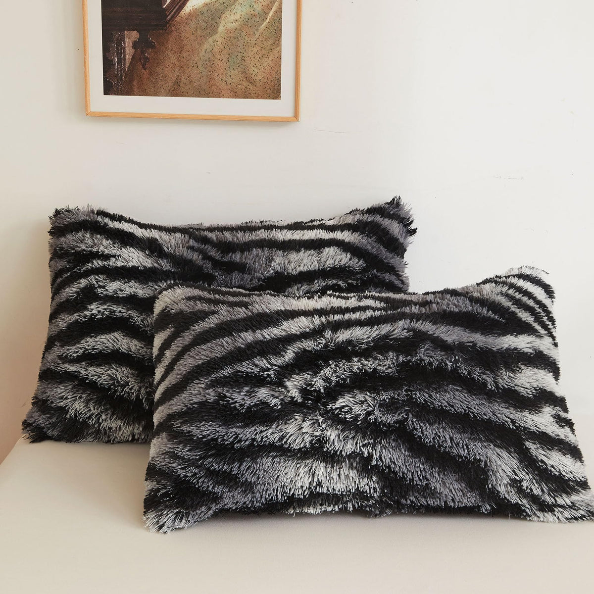 Xege Zebra Print Faux Fur Fluffy Pillowcases, Plush Shaggy Soft Long Pillow Covers, Fuzzy Decorative Pillow Cases, Furry Pillow