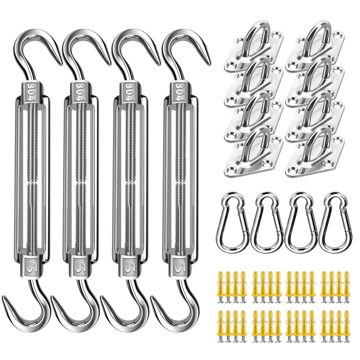 Fzeneast 80 Pcs Shade Sail Hardware Kit, 5 Inch Super Heavy Duty 304 Marine Grade Stainless Steel Sun Shade Hardware Kit For Triangle/Rectangle/Square Sun Shade Sails Installation